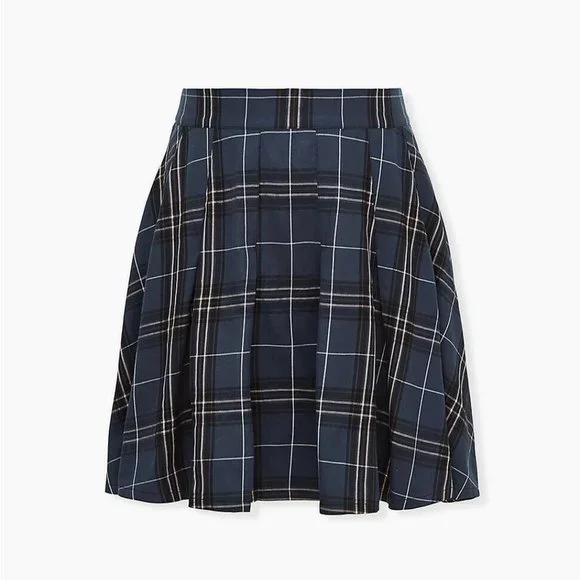 Torrid Navy Plaid Twill Pleated Mini Skirt Stretch Grunge Plus Size 2 2X H12881 - Picture 11 of 11